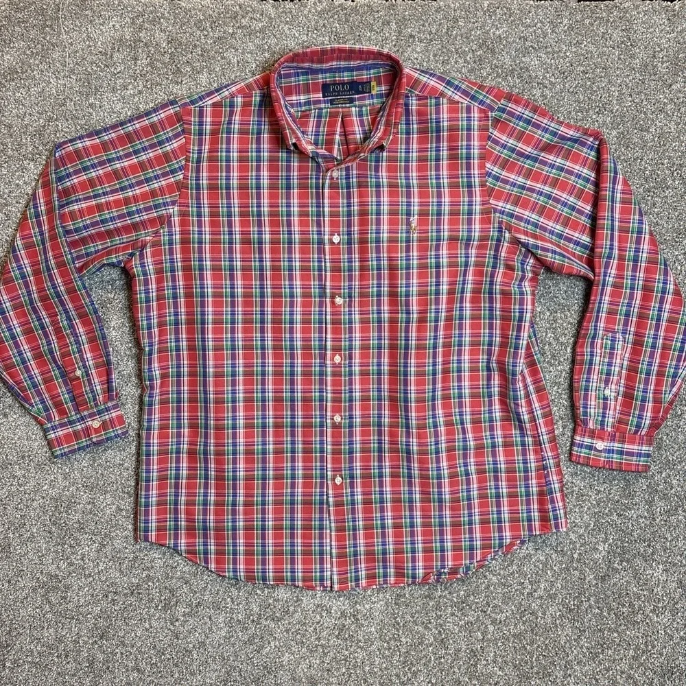 Polo Ralph Lauren Mens XL Classic Fit Performance Plaid Button Down Shirt Red